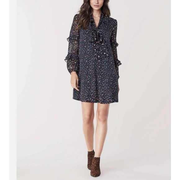 Diane von Furstenberg DVF Silk Confetti Polka Dot Shift Dress Black Party Size L - Picture 1 of 11